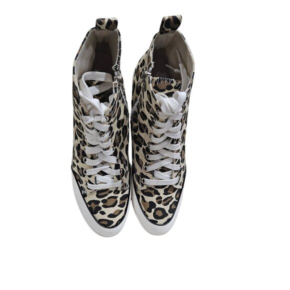 Leopard Print Wedge Sneakers With Side Zipper & White Laces US 10.5  EU 43 - Picture 1 of 5